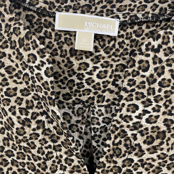Michael Michael Kors Split Neck Bow Tie Sleeve Animal Print Top Womens Medium - Picture 5 of 7